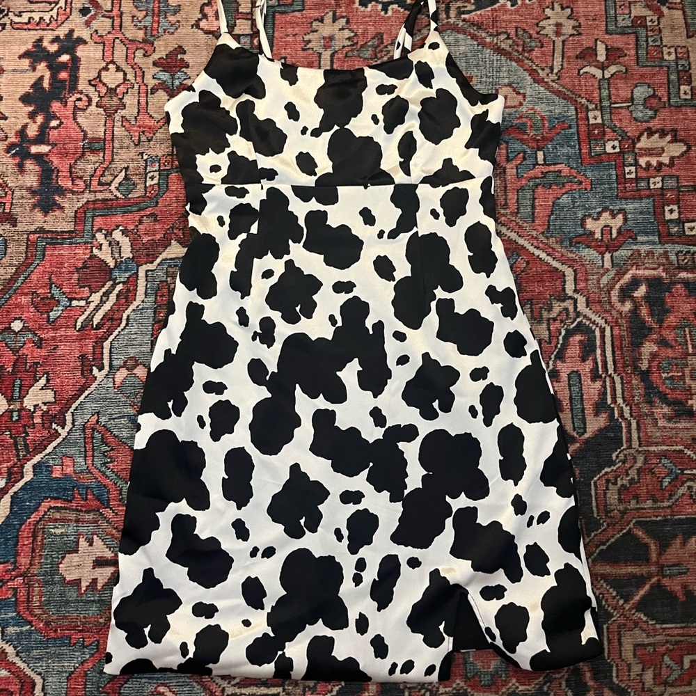 Silky Cow Print Mini Dress